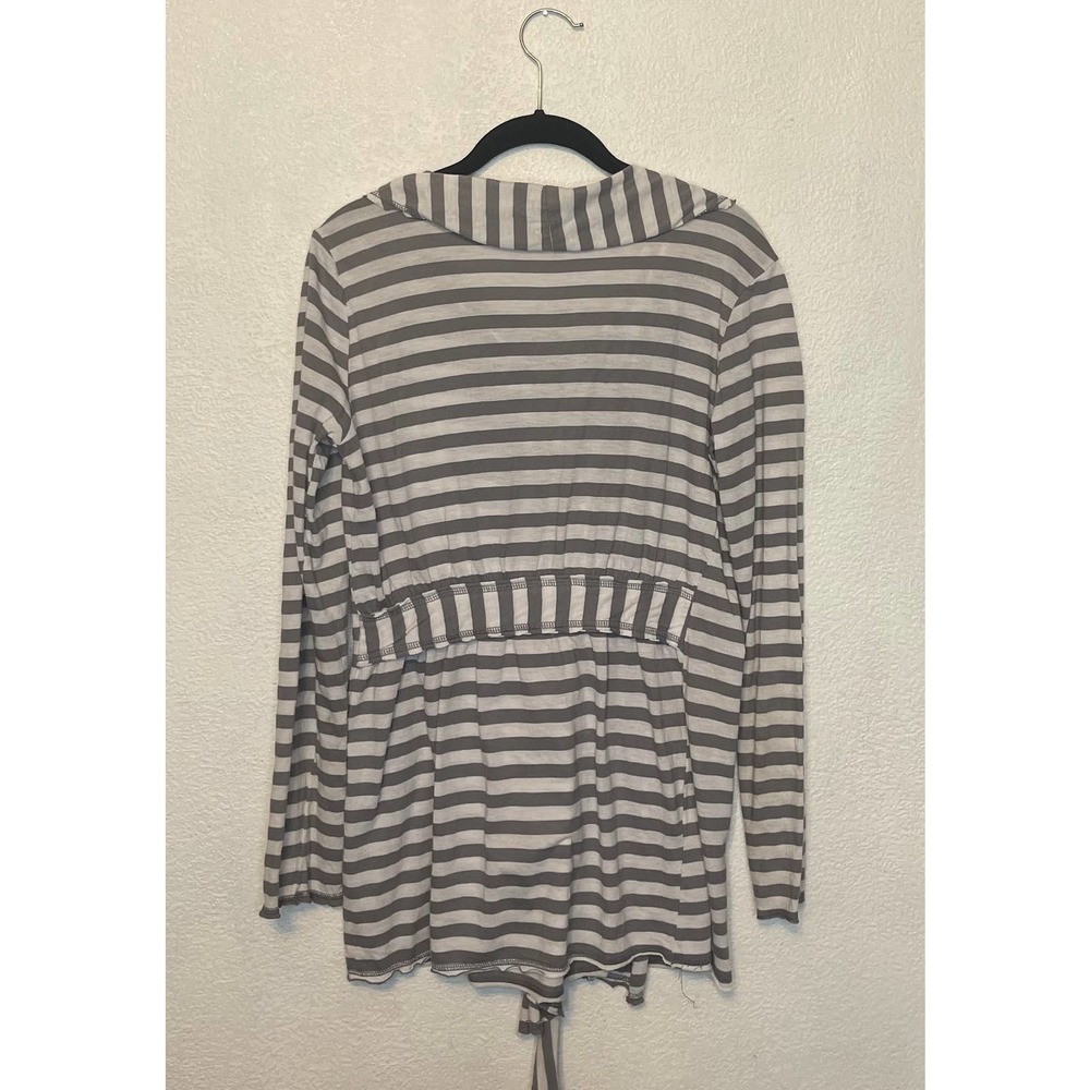 Allen Allen Gray And White Striped Cardigan S, Nautical, Preppy , Resort View 3